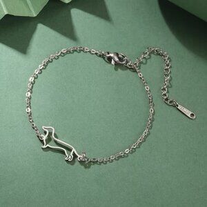 Silver Dachshund Cable Chain Bracelet Stainless Steel